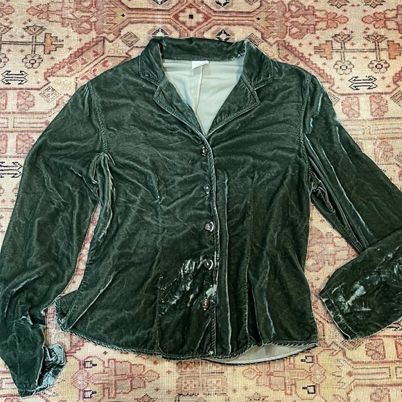 CMC -Color Me Cotton URANINUM Green Velvet RICH Boho Shirt Blouse Medium - Picture 2 of 5